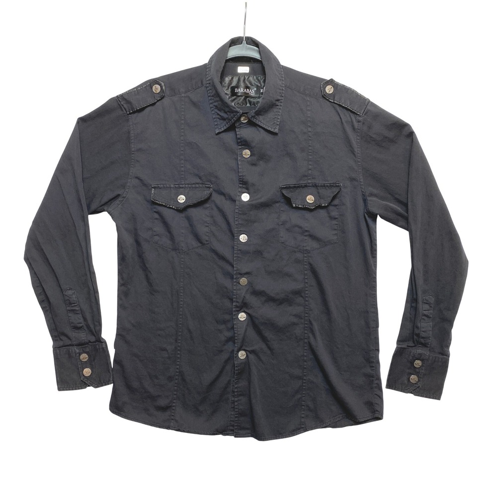 Barabas Military Style Shirt Italy Mens Size M Black Epaulets Button Down